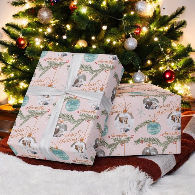 Papel De Regalo Cute alegre nombre de ilustracion navideño 2 fotos (Cute merry Christmas illustration name 2 photos Wrapping Paper)