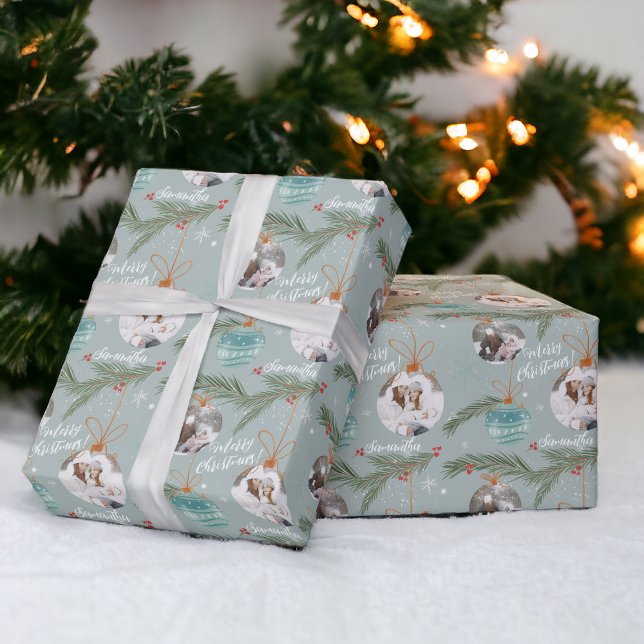 Papel De Regalo Cute alegre nombre de ilustracion navideño 2 fotos (Cute merry Christmas illustration name 2 photos Wrapping Pape)