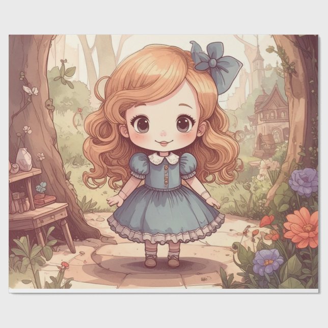 Papel De Regalo Cute Alice in Wonderland Whimsical Woodland Art (Superficie plana)