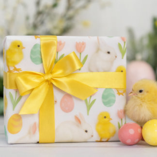Papel De Regalo Cute and Colorful Bunny Chicken & Easter Eggs