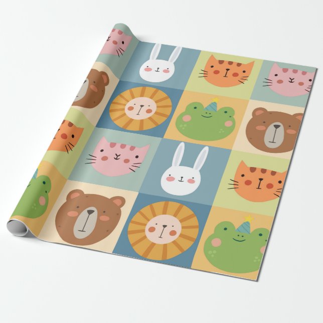 Papel De Regalo Cute Animales Patchwork (Desenrollado)