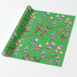 Papel De Regalo Cute Animals Skiing Wrapping Paper