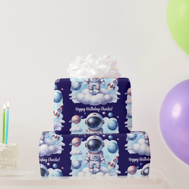 Papel De Regalo cute astronaut space Birthday Wrapping Paper (Regalos de fiesta)
