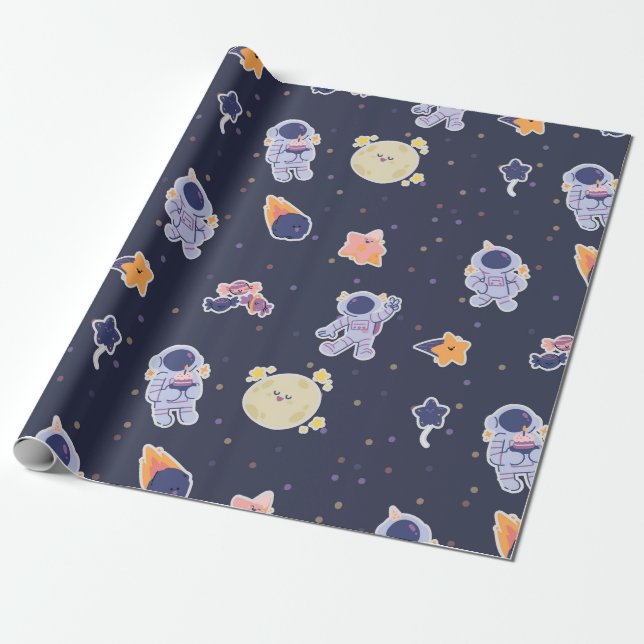 Papel De Regalo Cute Astronauts and Stars Space (Desenrollado)