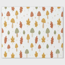 Papel De Regalo Cute Autumn Mushroom and Leaves Wrapping Paper