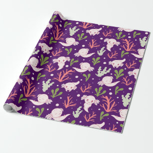 Papel De Regalo Cute Axolotl Kawaii Adorable Subacuático