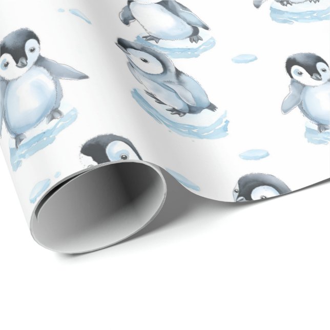 Papel De Regalo Cute Baby penguins playing on ice illustration  (Esquina del rollo)