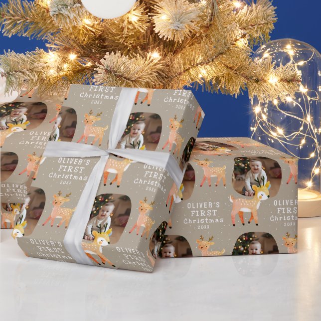 Papel De Regalo Cute Baby's 1st Christmas Photo Reindeer (Vacaciones)