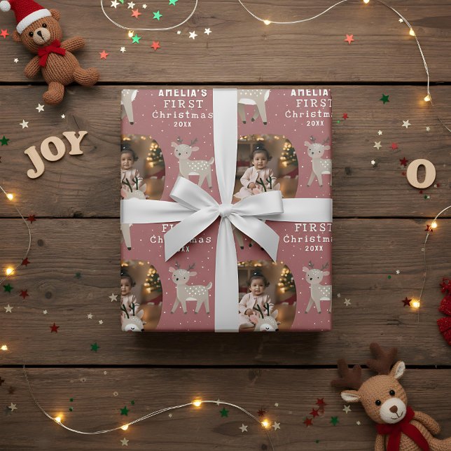 Papel De Regalo Cute Baby's 1st Christmas Photo Reindeer (Subido por el creador)