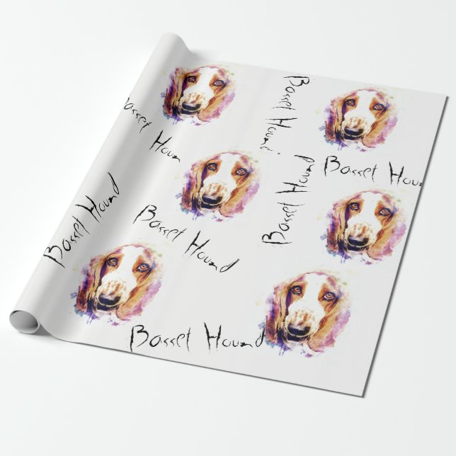 Papel De Regalo Cute Basset Hound Dog Head Face Sketch Regalo (Desenrollado)