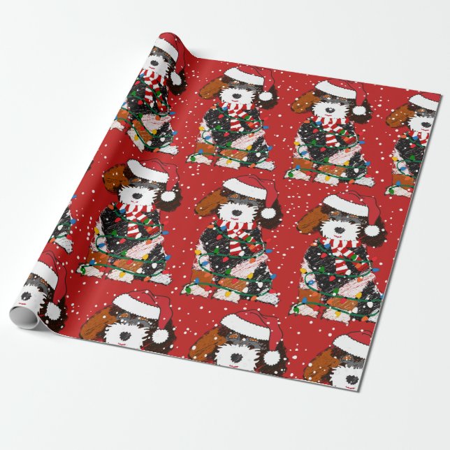 Papel De Regalo Cute Bernedoodle Mountain Dog Red (Desenrollado)