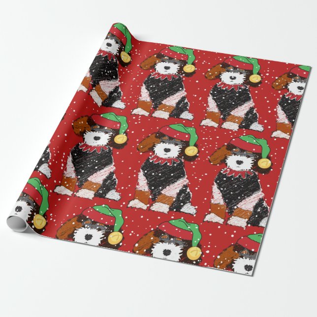 Papel De Regalo Cute Bernedoodle Mountain Dog Red (Desenrollado)