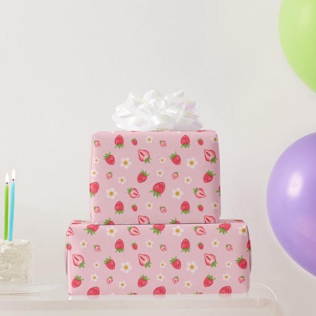 Papel De Regalo Cute Berry Sweet Strawberry Pattern Pink (Regalos de fiesta)