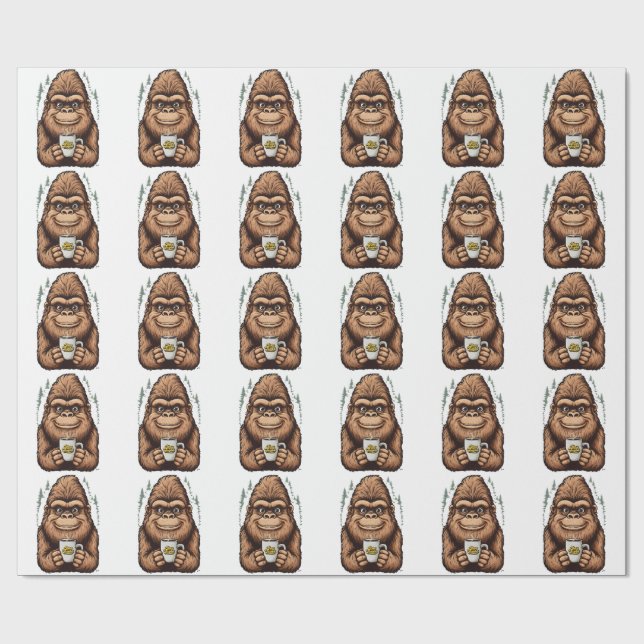 Papel De Regalo Cute Bigfoot Drinking Coffee  Funny Sasquatch  (Superficie plana)