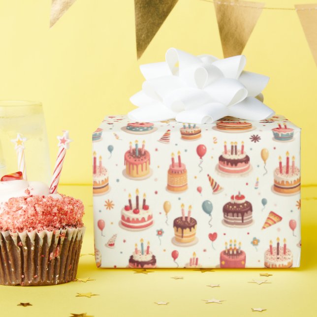 Papel De Regalo Cute Birthday Cakes Wrapping Paper (Fiesta de cumpleaños )