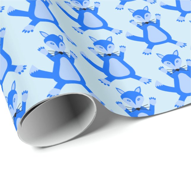 Papel De Regalo Cute Blue Baby Boy Fox Pattered (Esquina del rollo)