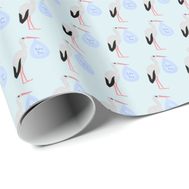 Papel De Regalo Cute Blue Baby Boy Stork (Esquina del rollo)
