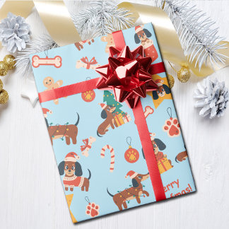 Papel De Regalo Cute Blue Christmas Dachshund Merry Woofmas