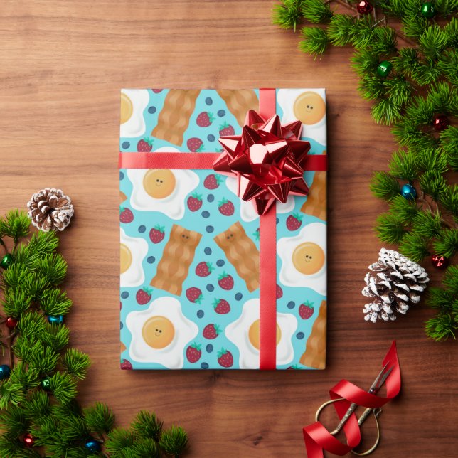 Papel De Regalo Cute Blue Eggs Bacon Strawberries Blueberries  (Regalo de vacaciones)