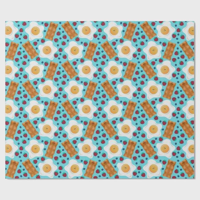 Papel De Regalo Cute Blue Eggs Bacon Strawberries Blueberries  (Superficie plana)