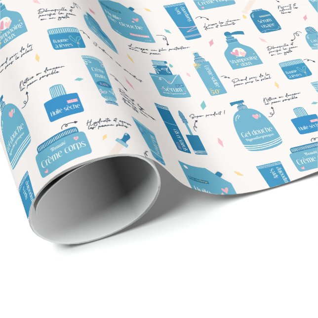 Papel De Regalo Cute Blue Skincare Cosmetic Pattern (Esquina del rollo)