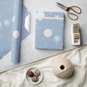 Papel De Regalo Cute Blue Taupe Balloons Stars Fiesta Regalo