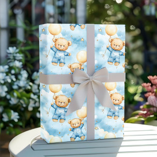 Papel De Regalo Cute Blue Teddy Bear Baby Boy Shower