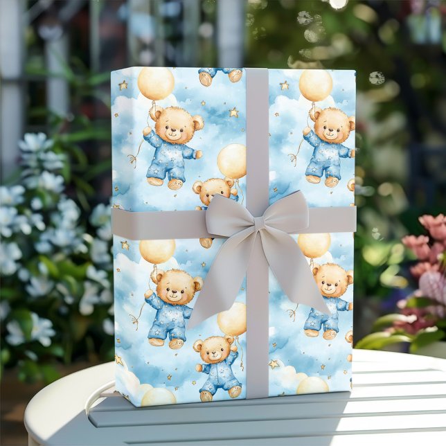 Papel De Regalo Cute Blue Teddy Bear Baby Boy Shower (Subido por el creador)
