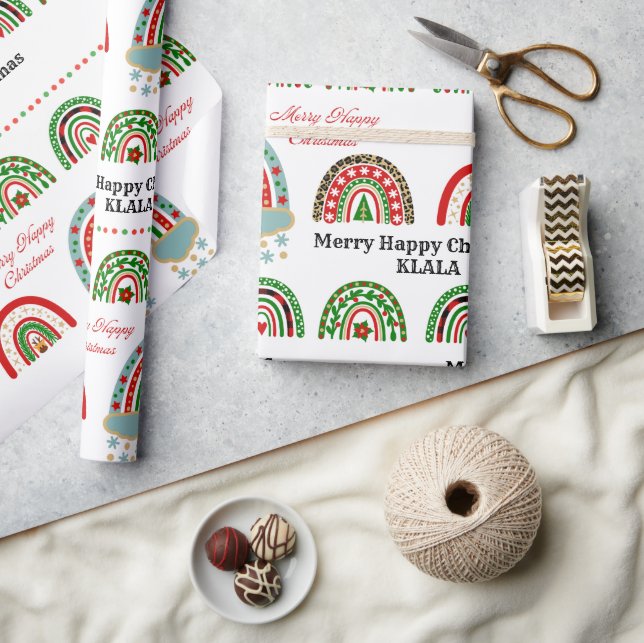 Papel De Regalo Cute Boho Christmas Rainbow Plaid Leopard Holiday (Artesanía)