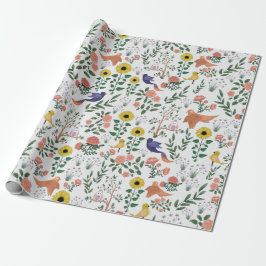 Papel De Regalo Cute Boho colorido pájaros y patrón floral