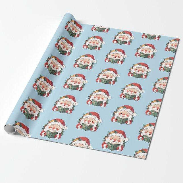 Papel De Regalo Cute Bookish Santa Claus (Desenrollado)