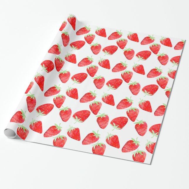 Papel De Regalo Cute Botanly Girly Trendy Strawberry Cumpleaños (Desenrollado)