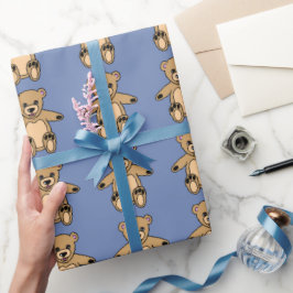 Papel De Regalo Cute Brown Teddy Bears Blue