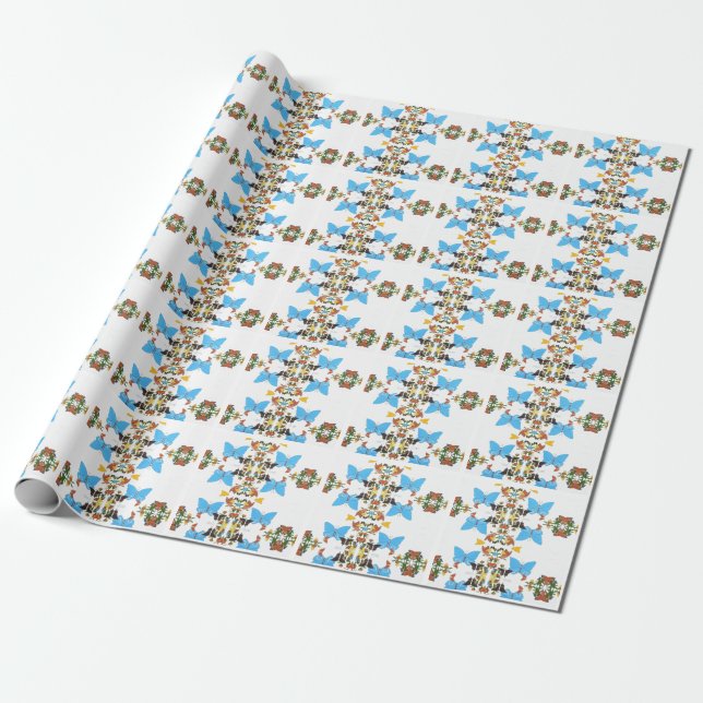 Papel De Regalo Cute Butterfly Collage 24lb peso de texto Linen (Desenrollado)