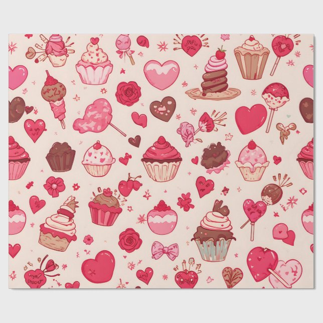 Papel De Regalo Cute Candy & Sweets Valentine Seamless Pattern  (Superficie plana)