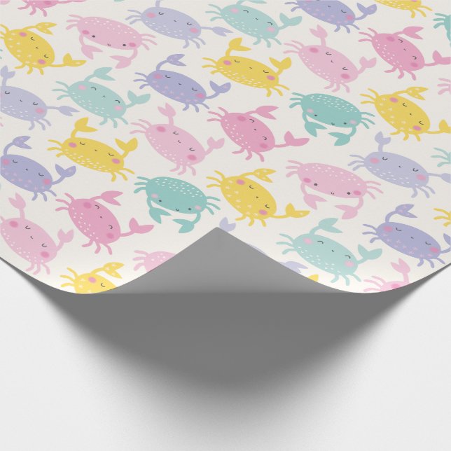 Papel De Regalo Cute Cangrejos pequeños crema de menta lila amaril (Esquina)