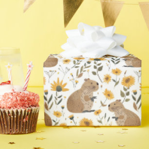 Papel De Regalo Cute Capybara Flor de girasol