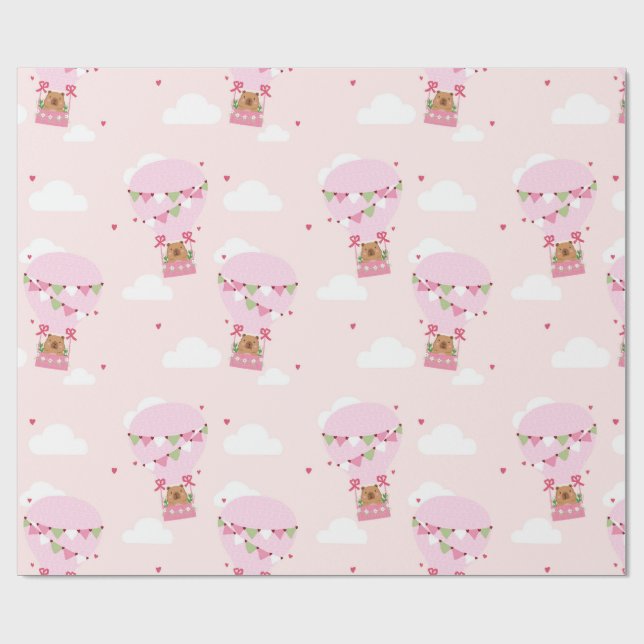 Papel De Regalo Cute Capybara Hot Air Balloon (Superficie plana)