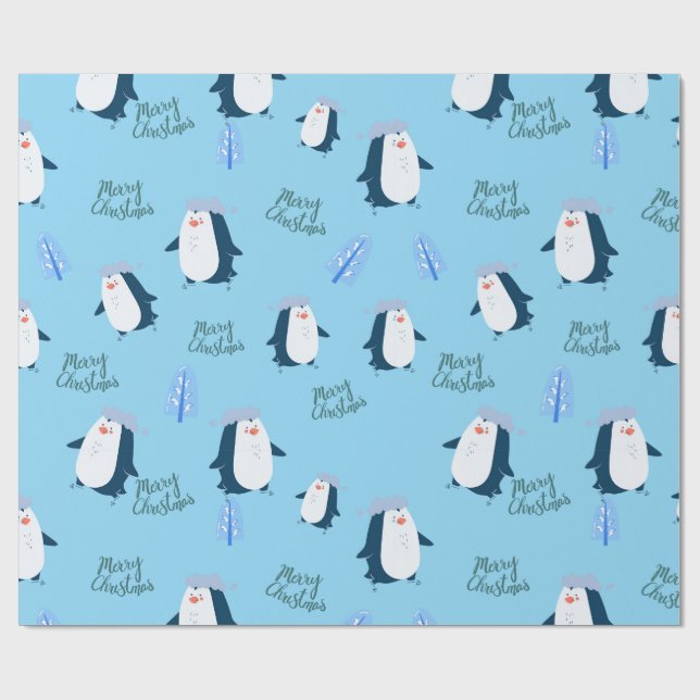 Papel De Regalo Cute Cartoon Penguin Merry Christmas  (Superficie plana)