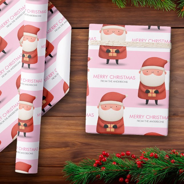 Papel De Regalo Cute Cartoon Santa Merry Christmas Name Pink Gift (Cute Cartoon Santa Merry Christmas Name Pink Gift Wrapping Paper)