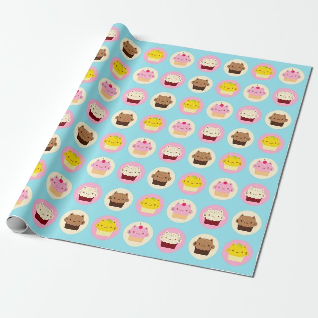 Papel De Regalo Cute Cat Cupcakes (Desenrollado)