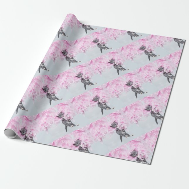 Papel De Regalo Cute Cat pink plume (Desenrollado)