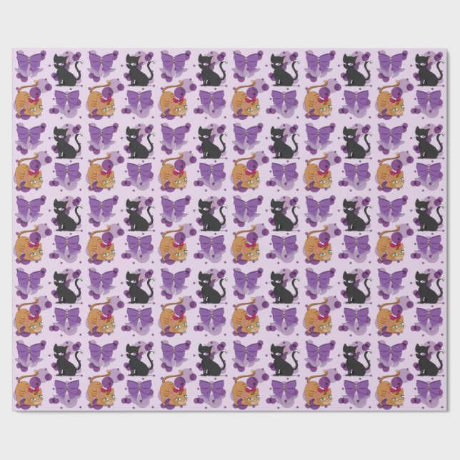 Papel De Regalo Cute Cats and Bows Pattern (Superficie plana)