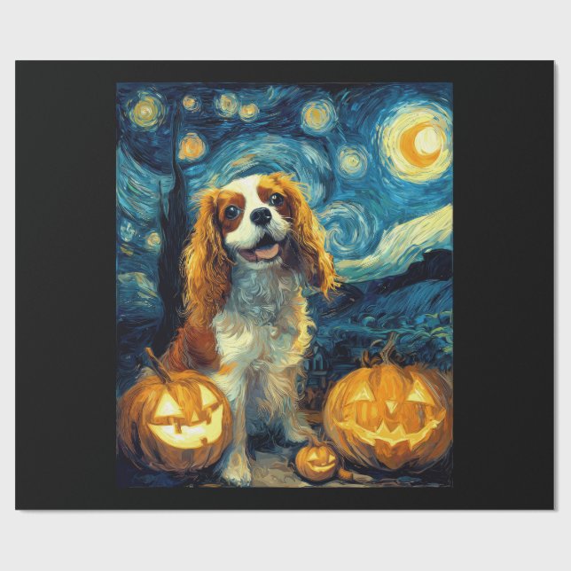 Papel De Regalo Cute Cavalier King Charles Spaniel Dog Halloween J (Superficie plana)