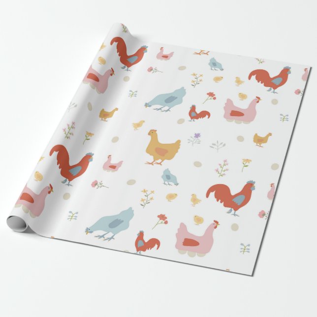 Papel De Regalo Cute Chickens Hens and Baby Chicks (Desenrollado)