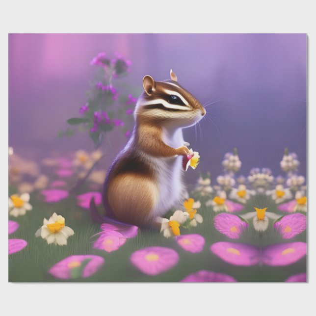 Papel De Regalo Cute Chipmunk en las flores (Superficie plana)