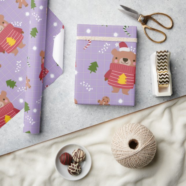 Papel De Regalo Cute Christmas Bear Pattern | Cozy Holiday Winter  (Artesanía)