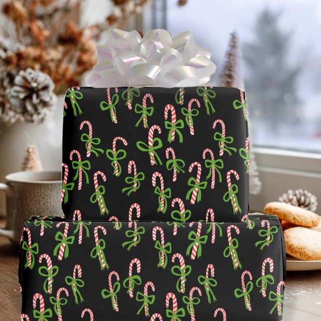 Papel De Regalo Cute Christmas Candy Canes Xmas Holiday (Cute Christmas Candy Canes Xmas Holiday Wrapping Paper Black
)