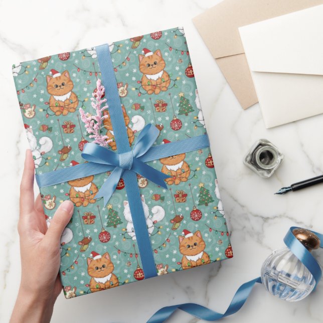 Papel De Regalo Cute Christmas Cats Holiday Wrapping Paper (Regalar)