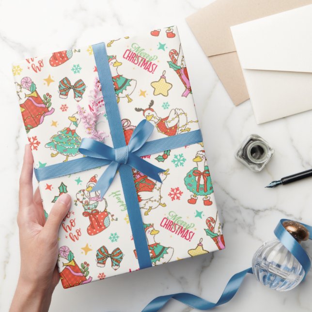 Papel De Regalo Cute Christmas Goose Illustration Pattern Ivory (Regalar)